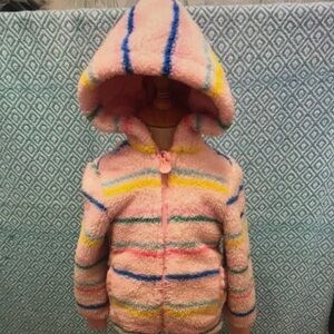 Kids Plush Hooded Jacket - Pink Striped